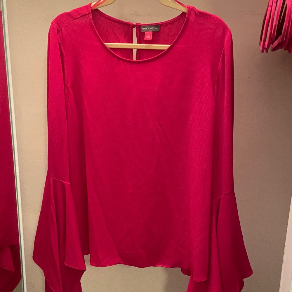 Vince Camuto Hot Pink Bell Sleeve Scoop Neck Blouse